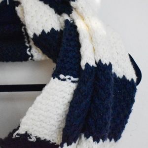 Navy and White Knit Infinity/Circle Scarf